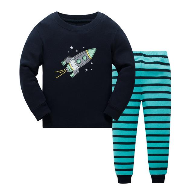2019 New Cartoon Design Round Neck Boys Cotton Pajamas Set For Child kids long sleeve pyjamas Boys Pyjamas 3~8 Year