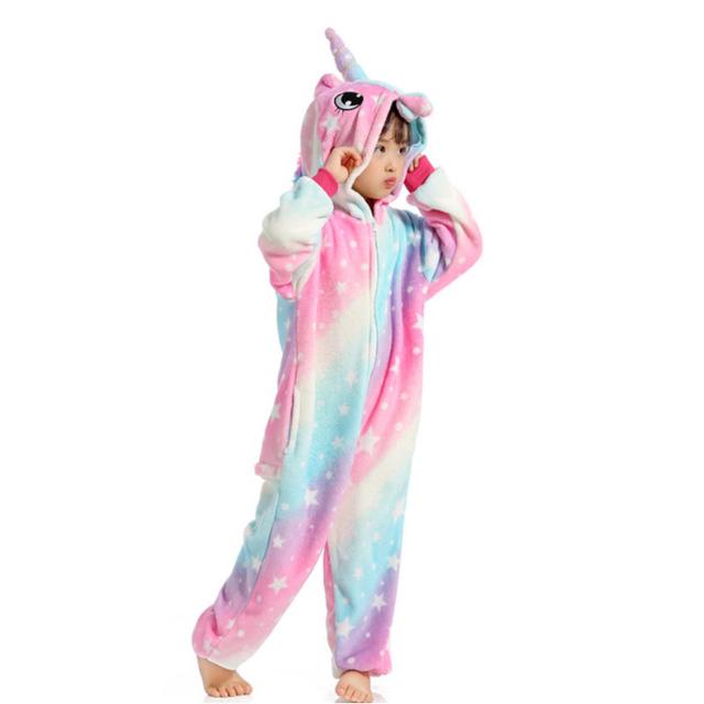 Flannel Kigurumi Children Pajamas Set Winter Hooded Animal Unicorn Pikachu Stitch Kids Pajamas For Boys Girls Sleepwear Onesies