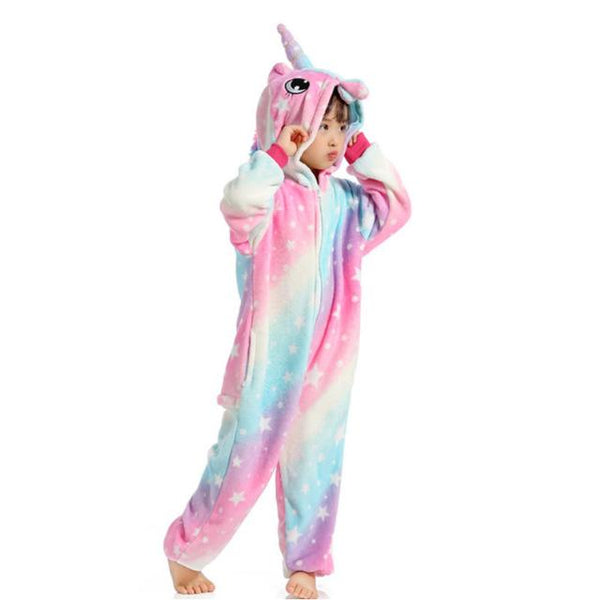 Flannel Kigurumi Children Pajamas Set Winter Hooded Animal Unicorn Pikachu Stitch Kids Pajamas For Boys Girls Sleepwear Onesies