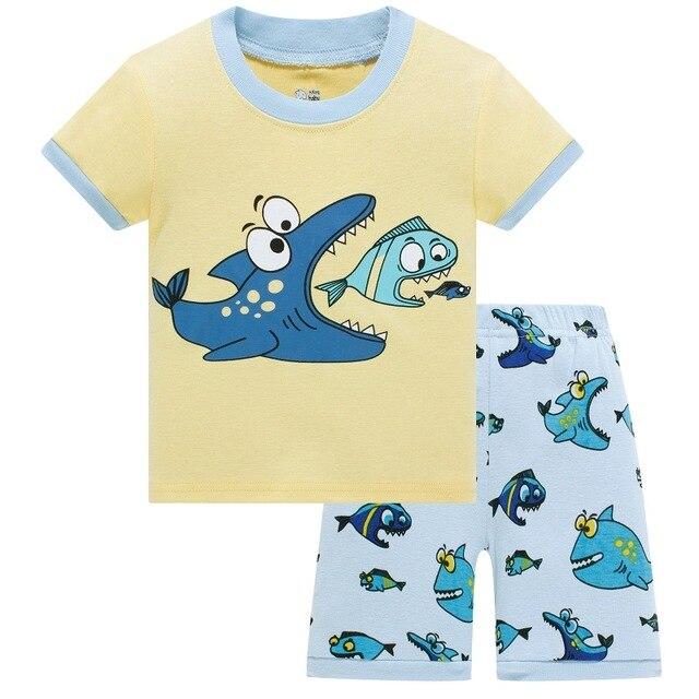 Retail! Brand Summer Kids Boys Whale Print Pajamas Short Sleeve Set Cartoon Pijamas Sleepwear Toddler Pyjamas Clothing