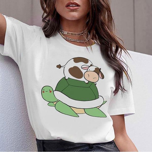 Cow t shirt print women female harajuku clothes tee korean ulzzang t-shirt 90s kawaii shirts femme tshirt Printed cartoon top