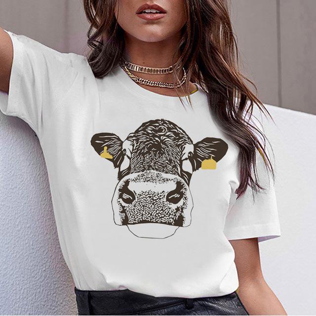 Cow t shirt print women female harajuku clothes tee korean ulzzang t-shirt 90s kawaii shirts femme tshirt Printed cartoon top