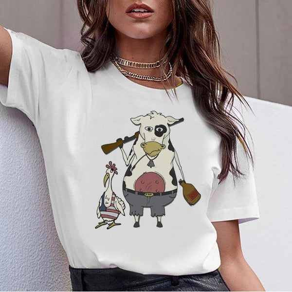 Cow t shirt print women female harajuku clothes tee korean ulzzang t-shirt 90s kawaii shirts femme tshirt Printed cartoon top