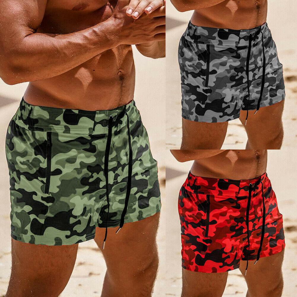 Men Swimming Costume Sports Training Quick Dry Shorts Workout Fitness GYM Casual Shorts Trousers Camouflage Swimwear