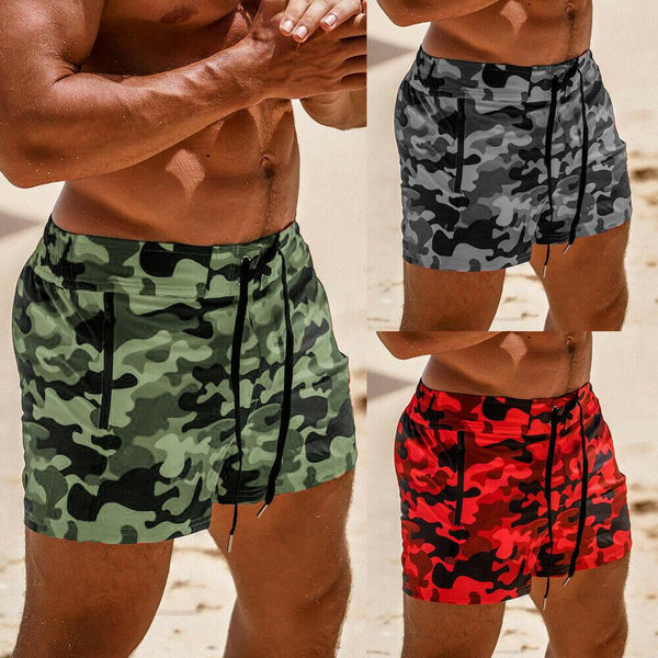 Men Swimming Costume Sports Training Quick Dry Shorts Workout Fitness GYM Casual Shorts Trousers Camouflage Swimwear