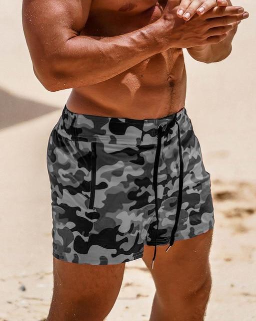 Men Swimming Costume Sports Training Quick Dry Shorts Workout Fitness GYM Casual Shorts Trousers Camouflage Swimwear