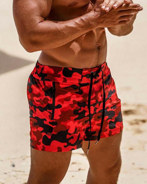 Men Swimming Costume Sports Training Quick Dry Shorts Workout Fitness GYM Casual Shorts Trousers Camouflage Swimwear