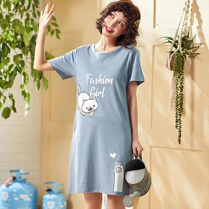 100% Cotton Women Sleepshirts Nightgowns Cartoon Night Dress Fashion Girls Nighty Sleepwear Ladies Nightwear Summer Homewear