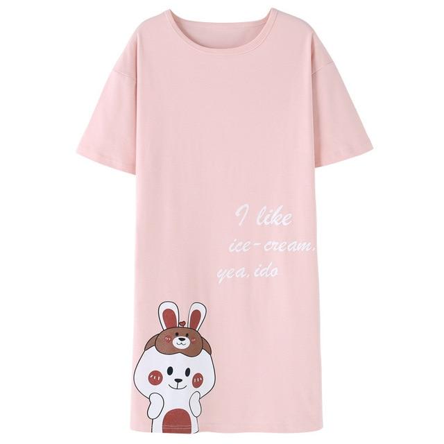 100% Cotton Women Sleepshirts Nightgowns Cartoon Night Dress Fashion Girls Nighty Sleepwear Ladies Nightwear Summer Homewear