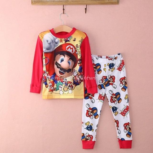 Hot Selling Baby Boys Toddler 2PCS Set Super Mario Sleepwear Nightwear Pajamas Set 1-7Y