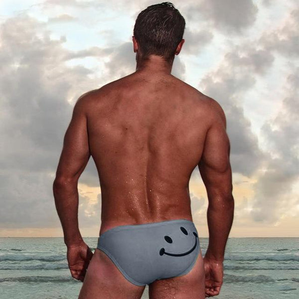 Men Swimming Briefs Cartoon Smiling Face Printed Low Waist Elastic Cotton Beach Trunks Swimwear Swimsuit Swimming suit for Men
