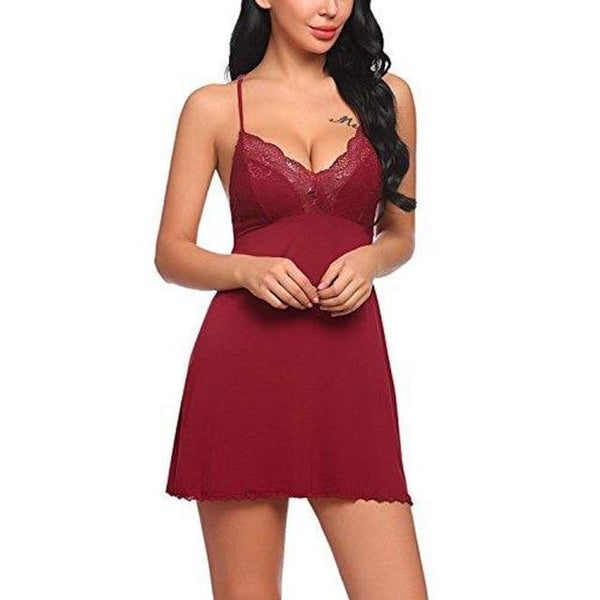 Women Sexy Lingerie Lace Sleepwear Nightdress Straps Deep V Neck Hot Robe Dress Nightie Gown Night Dress 3 Colors S-XL