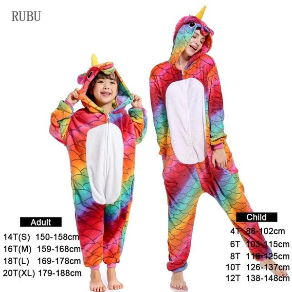Kids Unicorn Pijama Adult Winter Pyjama Sleepwear For Women Boys Cartoon Homewear Onesie Kigurumi Pajamas Set Baby Girls Clothes