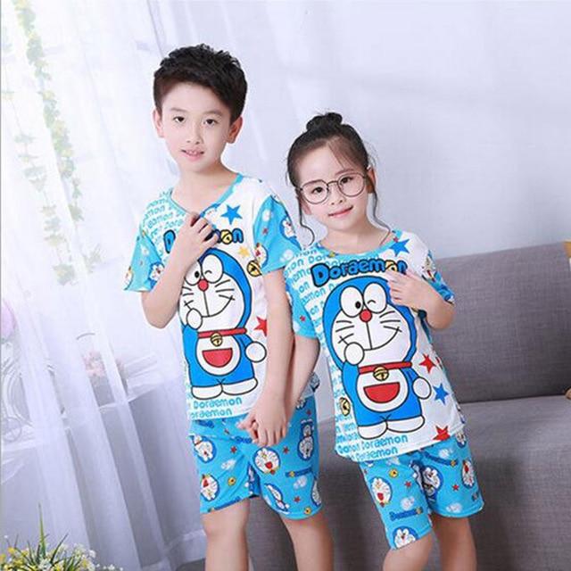 New Listing 2018 Children Clothing Summer Children boys girls kids Clothing Sets Cartoon suit Sleepwear Short Sleeve Cartoon Kid