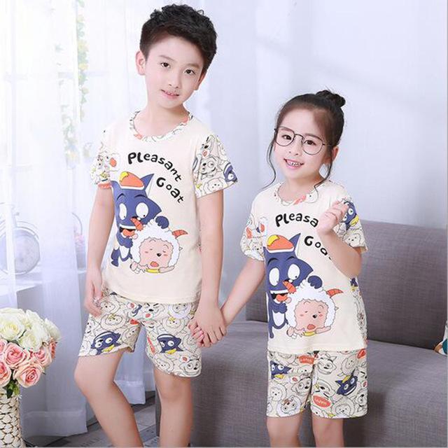 New Listing 2018 Children Clothing Summer Children boys girls kids Clothing Sets Cartoon suit Sleepwear Short Sleeve Cartoon Kid