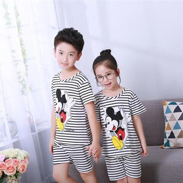 New Listing 2018 Children Clothing Summer Children boys girls kids Clothing Sets Cartoon suit Sleepwear Short Sleeve Cartoon Kid