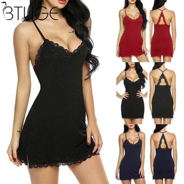 Womens Lace Floral Nightdress Dtrap Deep V Neck Lingerie Hot Ladies Sleepwear Dress Robe Nightie Gown Sexy Sleepshirts