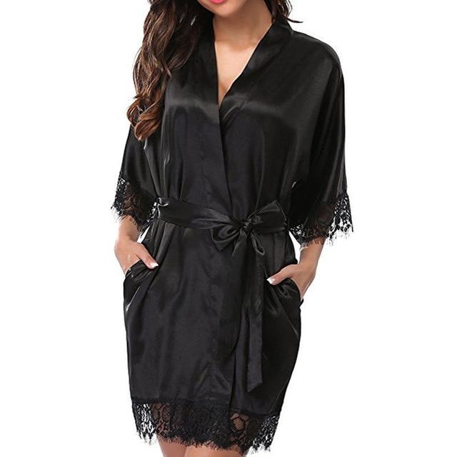 2019 Fashion Women Sleeping Dress Lingerie Lace Half Sleeve Robe Nightie Gown Sexy With Belt S-XXL Red/Black/White