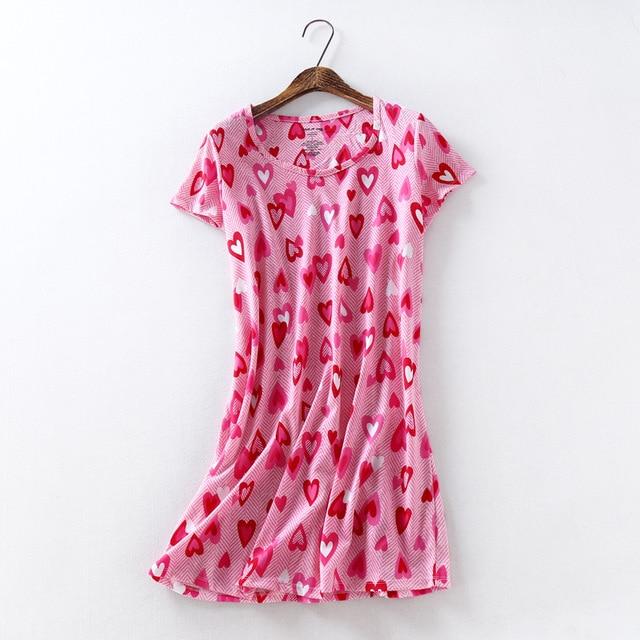 Summer sweet cartoon nightdress women short sleeve 100% cotton nightgowns women sleepdress sexy nighty nightwear Hot Sale