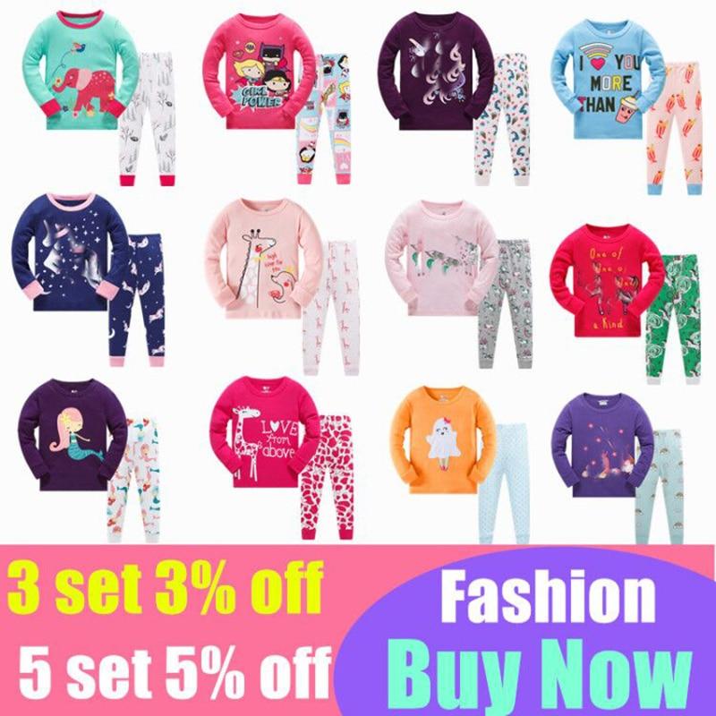 Kids Cartoon Cotton Pajamas Boys Casual Pajamas Sets Girls Long Blouses+Trousers 2-Piece Home Sleepwear Sets For Spring Autumn