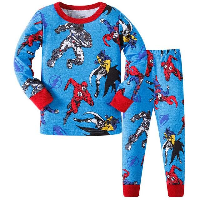 Kids Cartoon Cotton Pajamas Boys Casual Pajamas Sets Girls Long Blouses+Trousers 2-Piece Home Sleepwear Sets For Spring Autumn