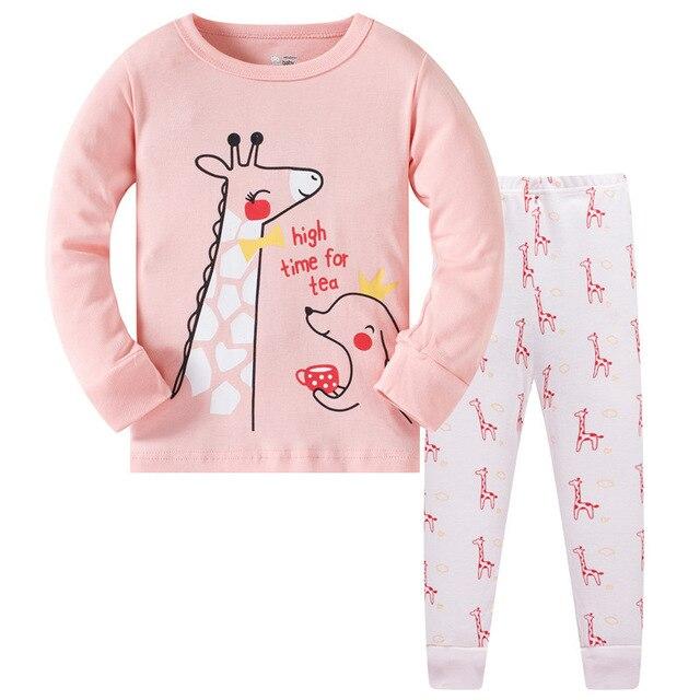 Kids Cartoon Cotton Pajamas Boys Casual Pajamas Sets Girls Long Blouses+Trousers 2-Piece Home Sleepwear Sets For Spring Autumn