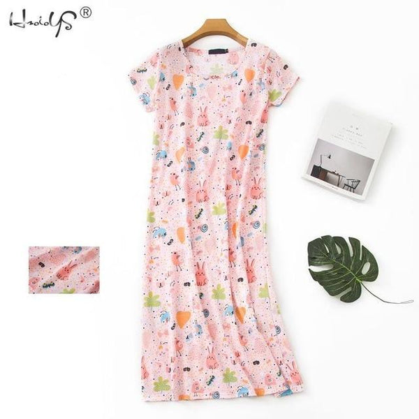 Cartoon Night Dress Women Sleepwear 100% Cotton Sleepshirts Ladies Nightwear Kawaii Nightgown Homewear Summer Home Dress Nightie