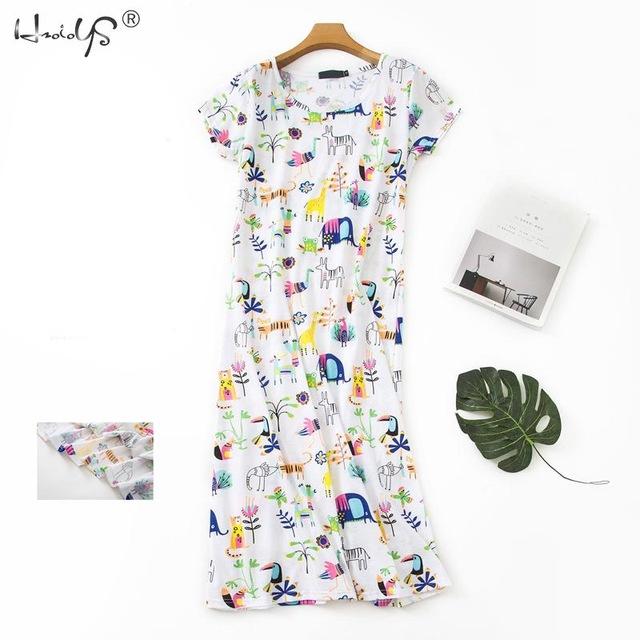 Cartoon Night Dress Women Sleepwear 100% Cotton Sleepshirts Ladies Nightwear Kawaii Nightgown Homewear Summer Home Dress Nightie