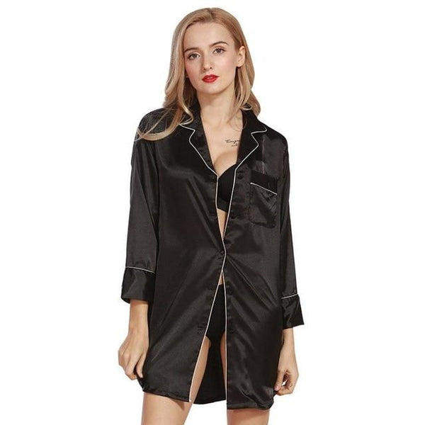 Women Imitated Silk Sexy V-neck Short Night Dress Ladies Elegant Long Sleeve Nighties Nightgown Fashion Sleepwear Nightwear