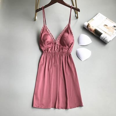 Sexy Lingerie Silk Nightie Mini Dress Lace Nightgown Female Spring Summer Sleepwear Stain Shirt Women's Night Chemise De Nuit