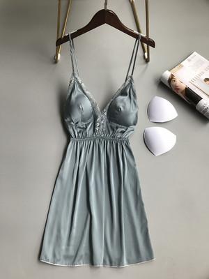 Sexy Lingerie Silk Nightie Mini Dress Lace Nightgown Female Spring Summer Sleepwear Stain Shirt Women's Night Chemise De Nuit