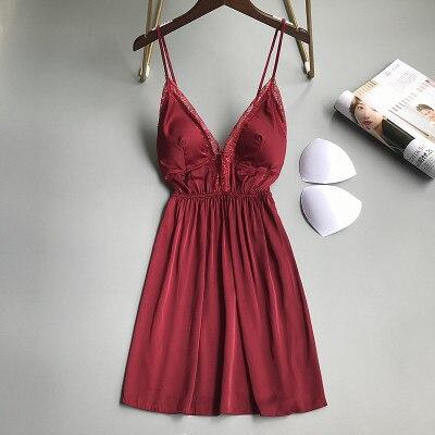 Sexy Lingerie Silk Nightie Mini Dress Lace Nightgown Female Spring Summer Sleepwear Stain Shirt Women's Night Chemise De Nuit