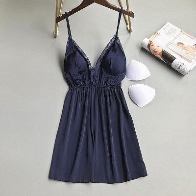 Sexy Lingerie Silk Nightie Mini Dress Lace Nightgown Female Spring Summer Sleepwear Stain Shirt Women's Night Chemise De Nuit
