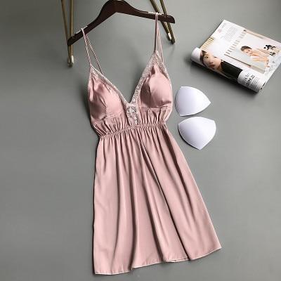 Sexy Lingerie Silk Nightie Mini Dress Lace Nightgown Female Spring Summer Sleepwear Stain Shirt Women's Night Chemise De Nuit