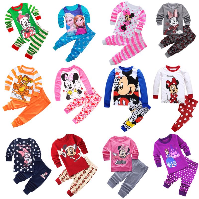 New Kids Toddler Baby Girls anna elsa tigger Mickey Minnie Mouse Sleepwear Pj's Cartoon Long Sleeve Top+Pant 2pcs Pajamas Sets