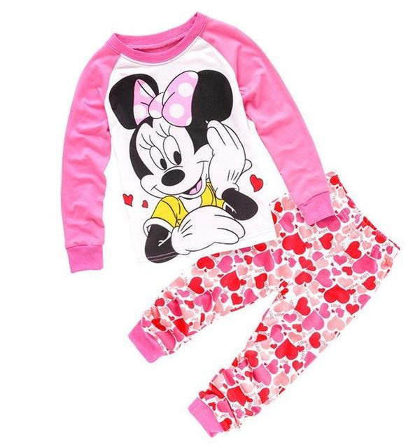 New Kids Toddler Baby Girls anna elsa tigger Mickey Minnie Mouse Sleepwear Pj's Cartoon Long Sleeve Top+Pant 2pcs Pajamas Sets