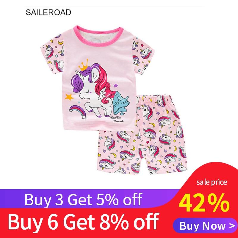 Buy3get5% Unicorn Pajamas For Girls Summer Children's Pajamas Sets Kids Short Sleeve Pyjamas Baby Boys Cotton Pijama Sleepwear