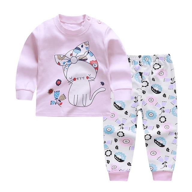 Children's Pyjamas For Long Sleeves 2pcs Cotton Cartoon Printed Girls Clothing