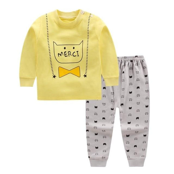 Kids Boys Girls Pajama Sets Cartoon Print Long Sleeve O-Neck Cute T-Shirt Tops with Pants Toddler Baby Autumn Sleeping Clothes