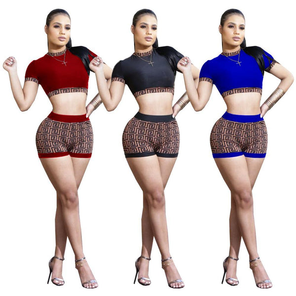 HOT sale women sports crop top and mini shorts two piece set