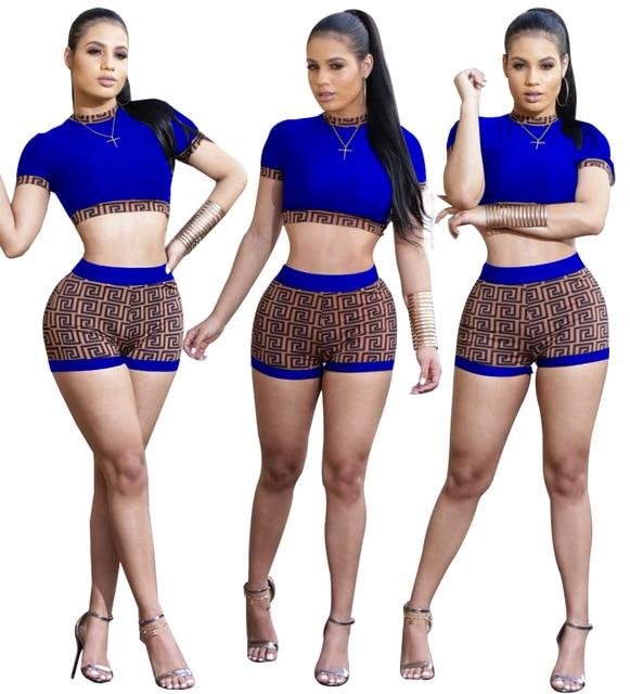 HOT sale women sports crop top and mini shorts two piece set