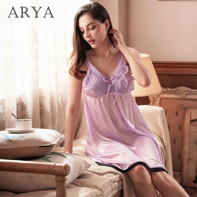 ARYA Women Sexy Night Dress Sleep Wear Lace Nightgown Sleep Wear Pijama Slits Nightdress V-neck Nightie Vintage Sleepwear