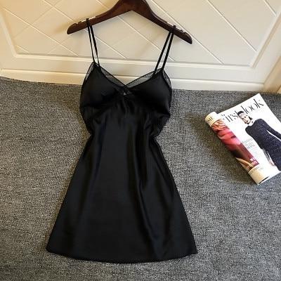 Daeyard Sexy Silk Lingeries Women Nightgown Sleeveless Push Up Night Dress Lace Trim Nightshirt Nighty Sleepwear Home Clothes