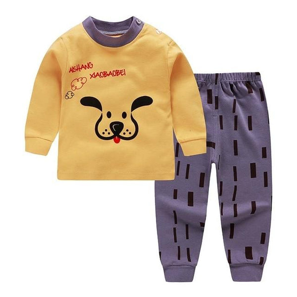 Kids Boys Pajama Sets Cartoon Print Long Sleeve O-Neck Cute T-Shirt Tops with Pants Baby Girls Child Autumn Sleeping Clothes
