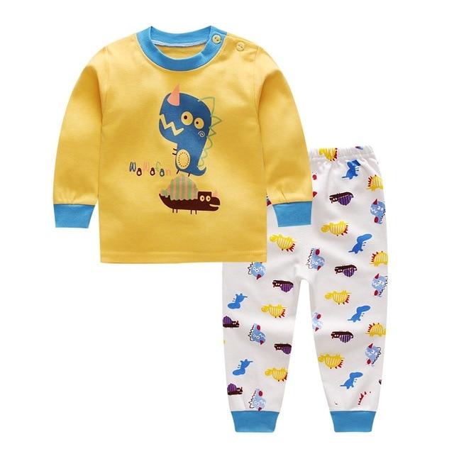 Kids Boys Pajama Sets Cartoon Print Long Sleeve O-Neck Cute T-Shirt Tops with Pants Baby Girls Child Autumn Sleeping Clothes