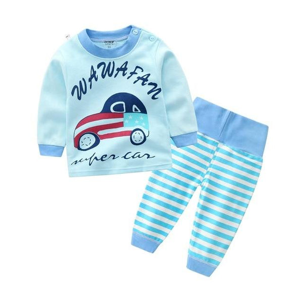 Kids Boys Pajama Sets Cartoon Print Long Sleeve O-Neck Cute T-Shirt Tops with Pants Baby Girls Child Autumn Sleeping Clothes