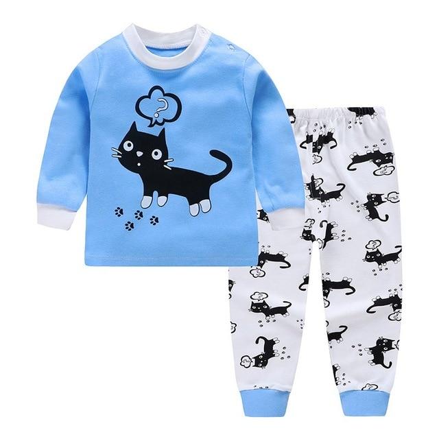 Kids Boys Pajama Sets Cartoon Print Long Sleeve O-Neck Cute T-Shirt Tops with Pants Baby Girls Child Autumn Sleeping Clothes