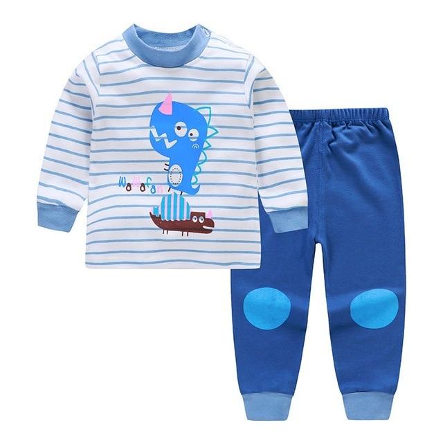 Kids Boys Pajama Sets Cartoon Print Long Sleeve O-Neck Cute T-Shirt Tops with Pants Baby Girls Child Autumn Sleeping Clothes