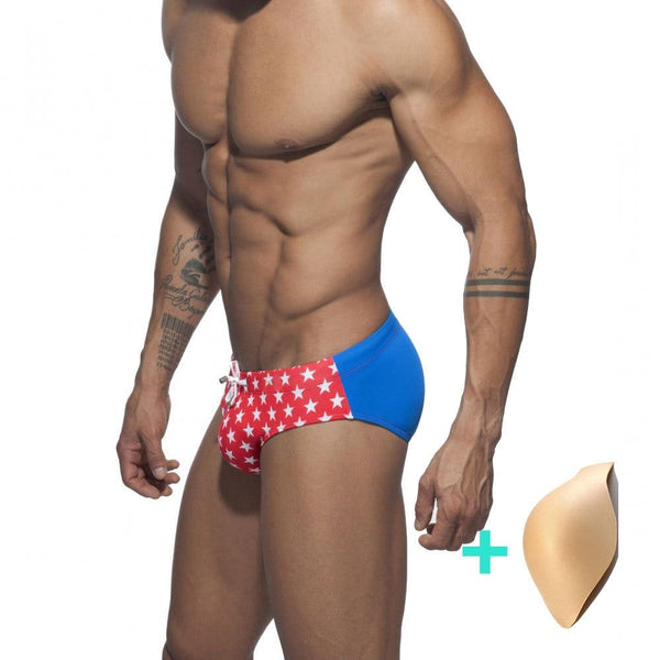 Swimwear Summer Man Swimming Trunk+Push Pad Briefs Star Low-Waist Sexy Man Swimwear Beach Bikini Men Swimsuits Quick Dry Bathing