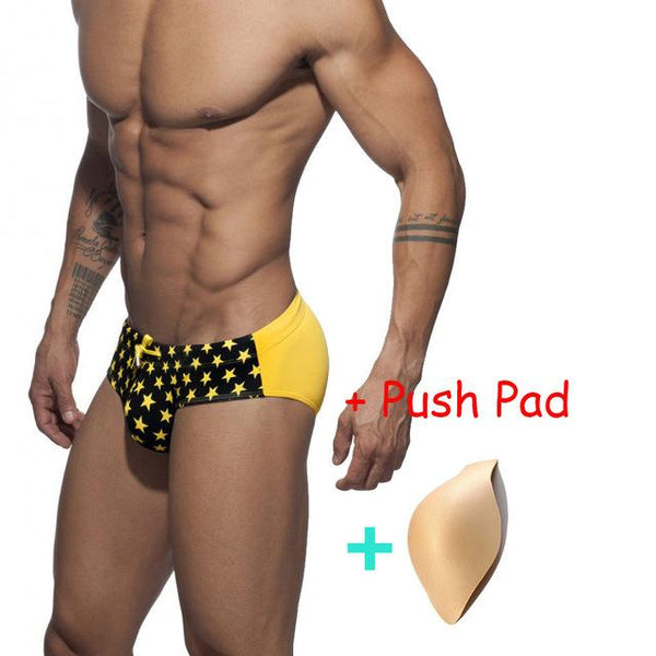 Swimwear Summer Man Swimming Trunk+Push Pad Briefs Star Low-Waist Sexy Man Swimwear Beach Bikini Men Swimsuits Quick Dry Bathing